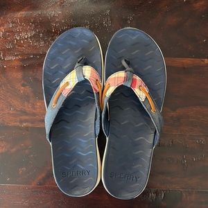 Sperry Adriatic Skip Lace Flip Flops ladies size 8 blue plaid